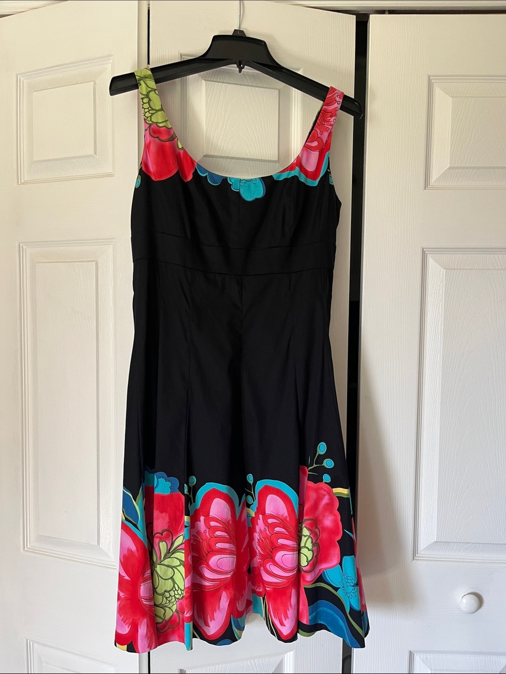 Nine West Black Floral Dress with Bright Pink & Teal Accents
